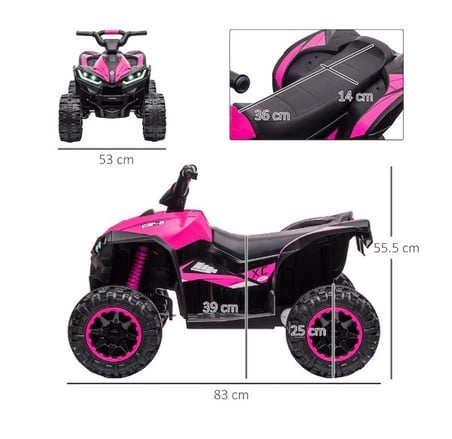 12V Çift Motorlu Akülü Çocuk ATV / Quad - Pembe / Siyah (83 x 53 x 55.5 cm)