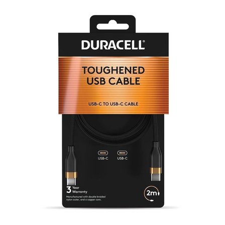 Duracell 2M USB-C to USB-C 60W Örgülü Data Kablosu - Siyah