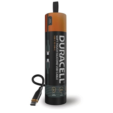 Duracell 2M USB-C to USB-C 100W Yumuşak Dokulu Silikon Data Kablosu - Siyah