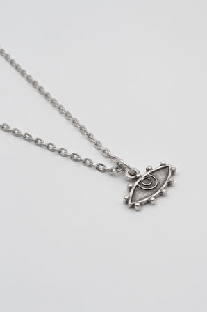 Bohem Koruyucu Göz Düz Ezme Zincir Kolye - Antik Gümüş Kaplama - Kadın Erkek - 60 cm