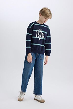 DeFacto Erkek Çocuk Oversize Geniş Kalıp Bisiklet Yaka Baskılı Sweatshirt D1907A824WNNV135