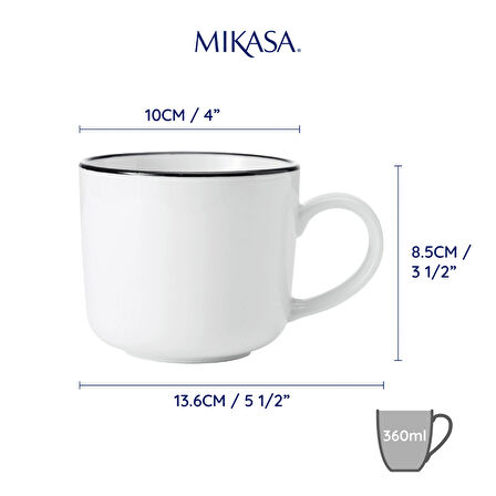 Mikasa MKLSMUGPK4 Limestone Porselen 4lü 360ml Beyaz Kupa Seti