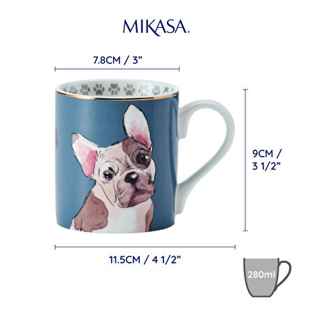 Mikasa MKCANFBDOG Fine China 280ml Düz Taraflı Kupa Fransız Bulldog