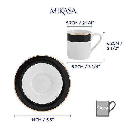 Mikasa MKLDBANDESPPK2 Luxe Deco 2li 100ml Kahve Fincan  Seti