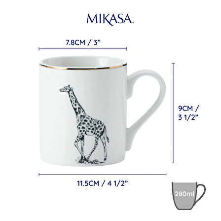 Mikasa MKCANGIRAFFE Fine China 280ml Düz Taraflı Kupa Zürafa