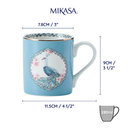 Mikasa MKCANPCOCK Fine China 280ml Düz Taraflı Kupa Tavus Kuşu