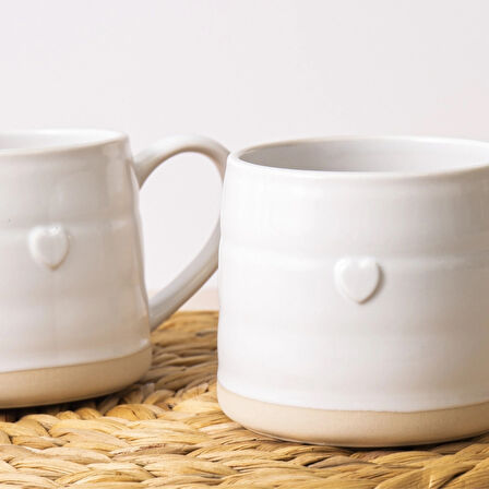 Mikasa MKMUGHRTPK2 Farmhouse Heart Stoneware 2li 380ml Beyaz Kupalar