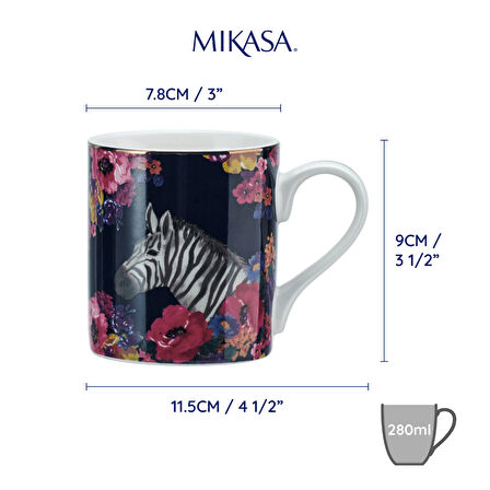 Mikasa MKWILDMUGZEB Wild At Heart Fine China 280ml Kupa Zebra