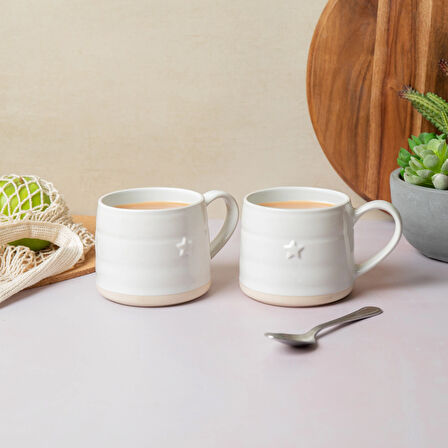 Mikasa MKMUGSTARPK2 Farmhouse Star Stoneware 2li 380ml Beyaz Kupalar