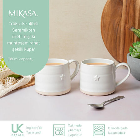 Mikasa MKMUGSTARPK2 Farmhouse Star Stoneware 2li 380ml Beyaz Kupalar