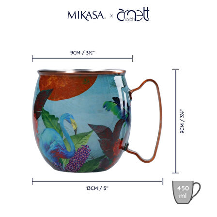 Mikasa MKSAMULEFLAM Sarah Arnett Paslanmaz Çelik 450ml Moscow Mule Kupa Flamingo