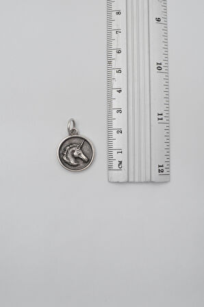 Unicorn - Tekboynuz Düz Ezme Zincir Kolye - Antik Gümüş Kaplama - Kadın Erkek - 60 cm