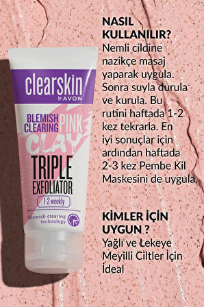 Avon Clearskin Leke Karşıtı 3'ü 1 Arada Pembe Kil Scrub 75 Ml.