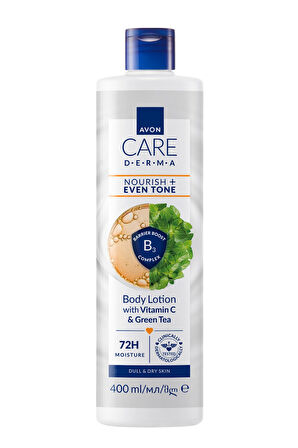 Care Derma Nemlendirici + Cilt Tonu Görünümünü Eşitleyici C Vitamini ve Yeşil Çay İçeren Vücut Losyonu 400ml