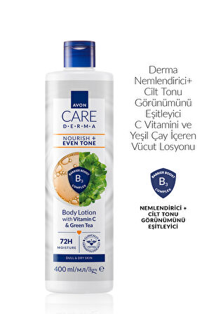 Care Derma Nemlendirici + Cilt Tonu Görünümünü Eşitleyici C Vitamini ve Yeşil Çay İçeren Vücut Losyonu 400ml