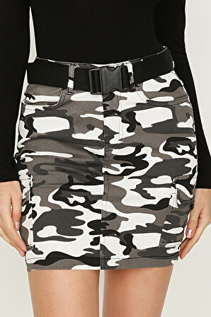 Kadın Kamuflaj Desen Kargo Etek