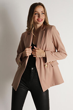 Kadın Gold Düğmeli Blazer Ceket