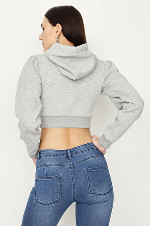 Kadın Kapüşonlu Crop Sweatshirt