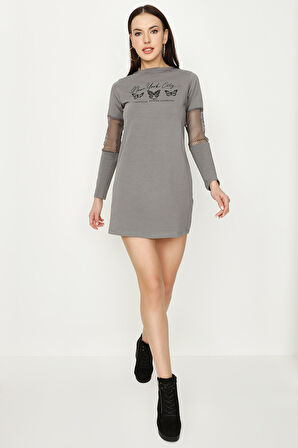 Kadın Kolları File Detay T-Shirt Elbise