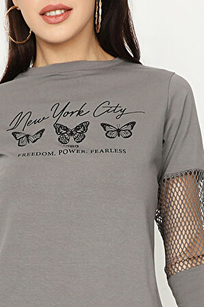 Kadın Kolları File Detay T-Shirt Elbise