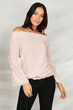 Kadın Kayık Yaka Beli Büzgülü Bluz