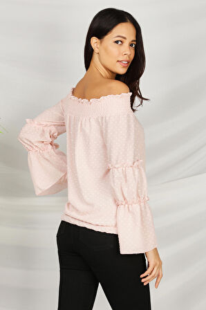 Kadın Kayık Yaka Beli Büzgülü Bluz