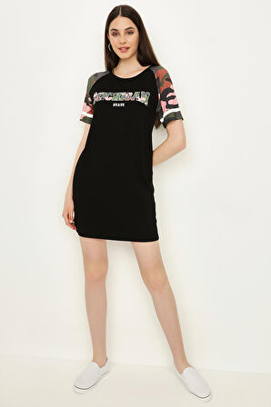 Kadın Kamuflaj Detaylı Bodycon Elbise