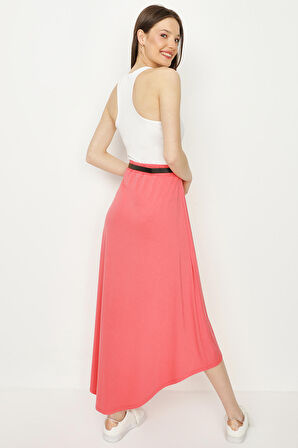 Kadın Kemerli Asimetrik Kesim Midi Etek