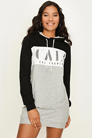 Kadın Kapüşonlu Renk Bloklu Sweat Elbise