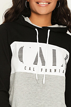 Kadın Kapüşonlu Renk Bloklu Sweat Elbise