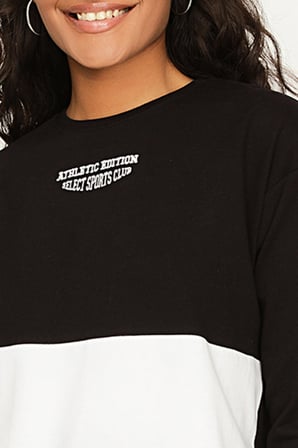 Kadın Renk Bloklu Kolları File Detaylı Basic Örme Sweatshirt