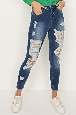 Kadın Yırtık Detaylı Skinny Jeans