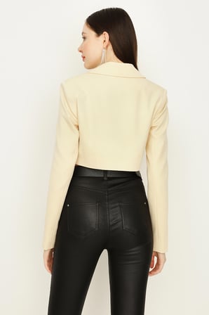 Kadın Tek Düğme Kapamalı Crop Blazer Ceket