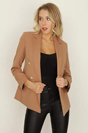 Kadın Gold Düğmeli Blazer Ceket