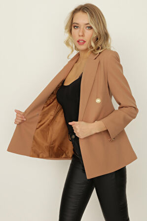 Kadın Gold Düğmeli Blazer Ceket