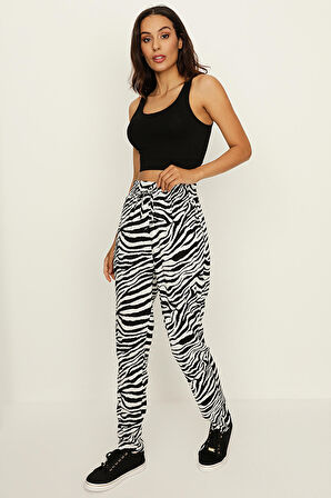 Kadın Zebra Desenli Rahat Kesim Pantolon