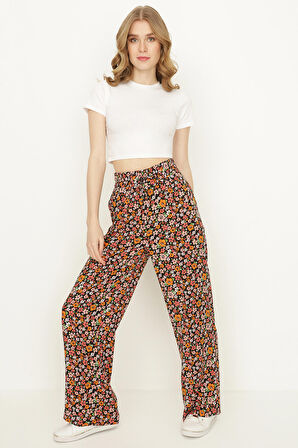 Kadın Çiçek Desenli Geniş Paça Pantolon