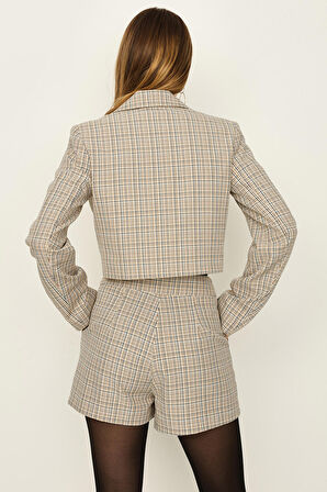 Kadın Ekose Desenli Mini Şort