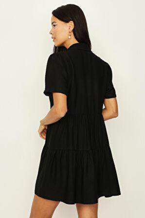 Kadın Düğmeli Eteği Volanlı Gömlek Elbise