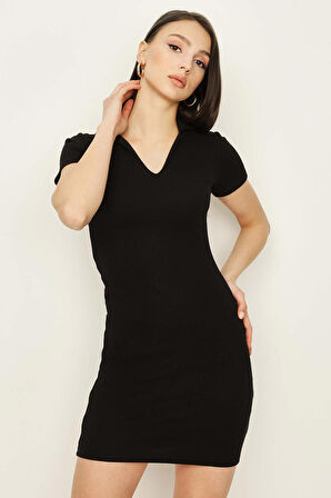 Kadın Gömlek Yaka Örme Elbise