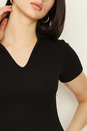 Kadın Gömlek Yaka Örme Elbise