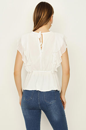 Kadın Kolları Fırfır Detaylı Şifon Bluz