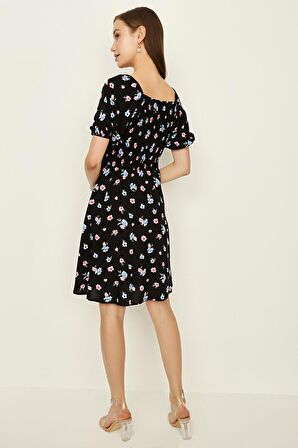 Kadın Çiçekli Gipeli Balon Kollu Elbise