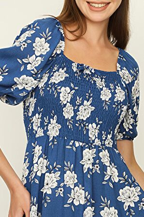 Kadın Çiçekli Gipeli Balon Kollu Elbise