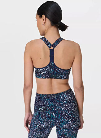 SB8993A-12792 POWER MEDIUM SUPPORT Mavi U Yaka Desenli Kadın Sporcu Sütyeni