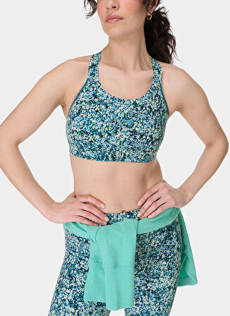 SB10229A-13071 POWER MEDIUM SUPPORT Mavi U Yaka  Desenli Kadın Sporcu Sütyeni