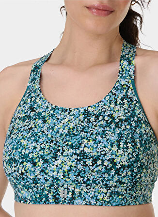 SB10229A-13071 POWER MEDIUM SUPPORT Mavi U Yaka  Desenli Kadın Sporcu Sütyeni