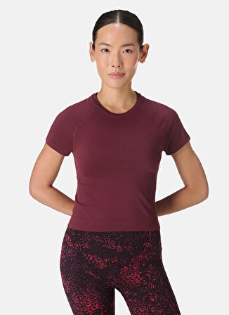 Sweaty Betty SB10127-601 ATHLETE CROP SEAMLESS W Bordo Bisiklet Yaka Normal Düz Kadın T-Shirt