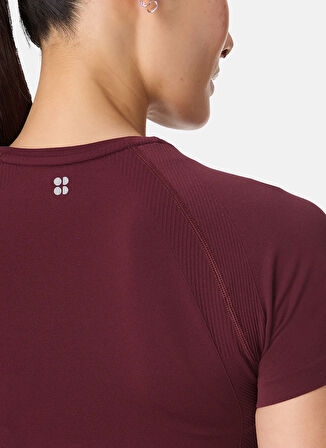 Sweaty Betty SB10127-601 ATHLETE CROP SEAMLESS W Bordo Bisiklet Yaka Normal Düz Kadın T-Shirt