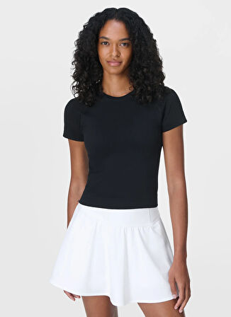 Sweaty Betty SB10127-001 ATHLETE CROP SEAMLESS W Siyah Bisiklet Yaka Normal Düz Kadın T-Shirt